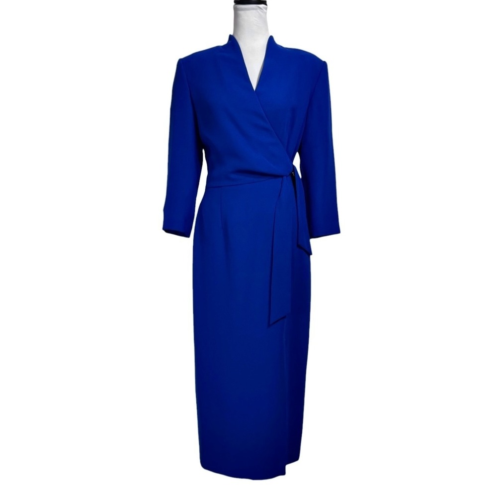 Vintage Power Suit Maxi Dress Sz 8 6 Cobalt Blue Jacket Dress Crepe Donna Morgan